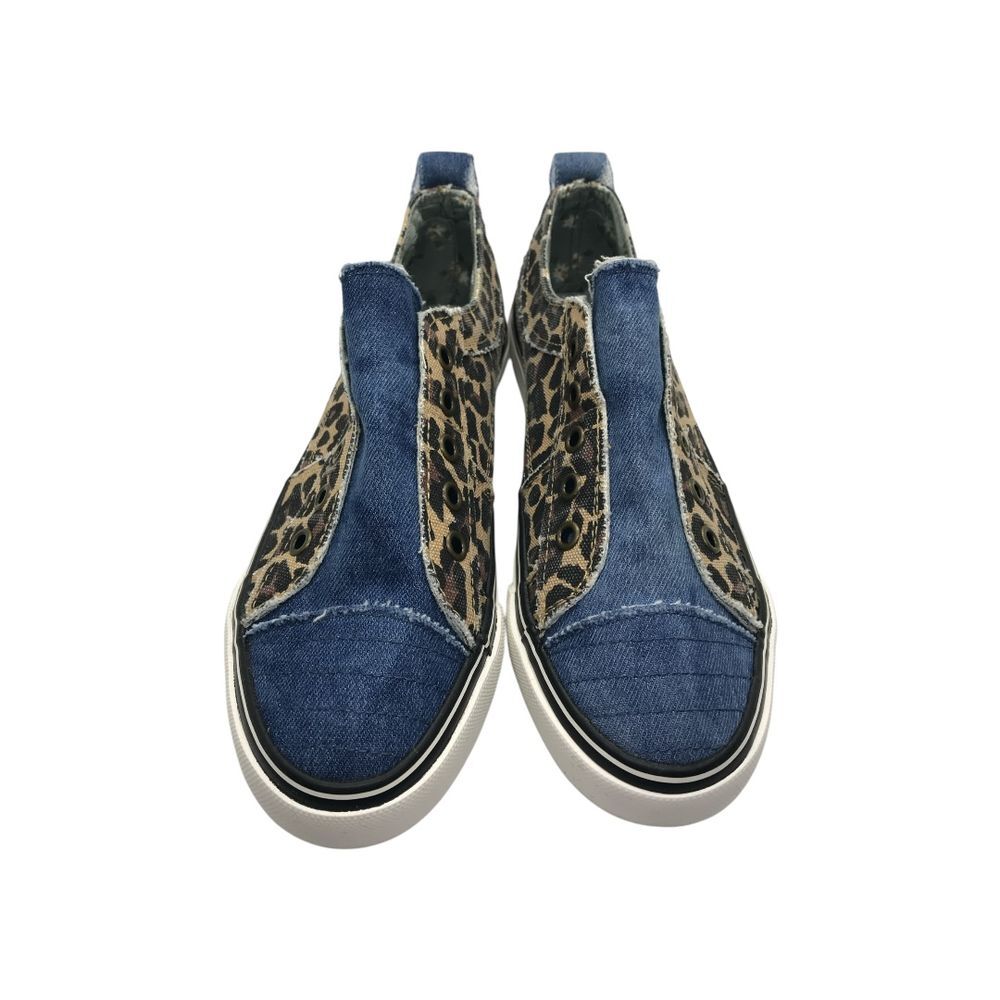 Gypsy Jazz Blue Denim Brown Leopard Pattern Slip on‎ Womens Sneakers Size  8